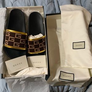 **SOLD** Gucci Jersey GG Cube/Nappa Silk Slides